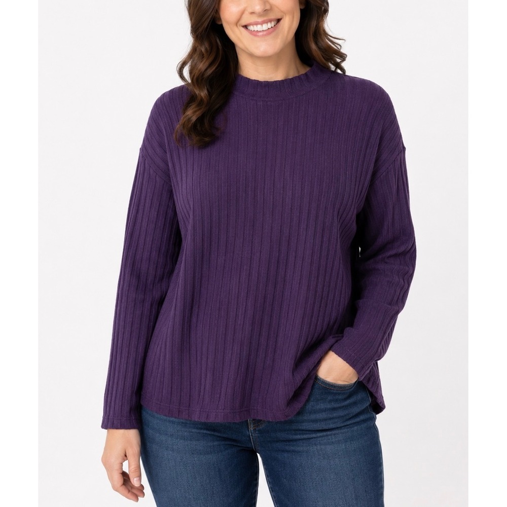 Old Navy Ribbed Mock Neck Top Women Large Purple Long Sleeve High Low Casual NWT